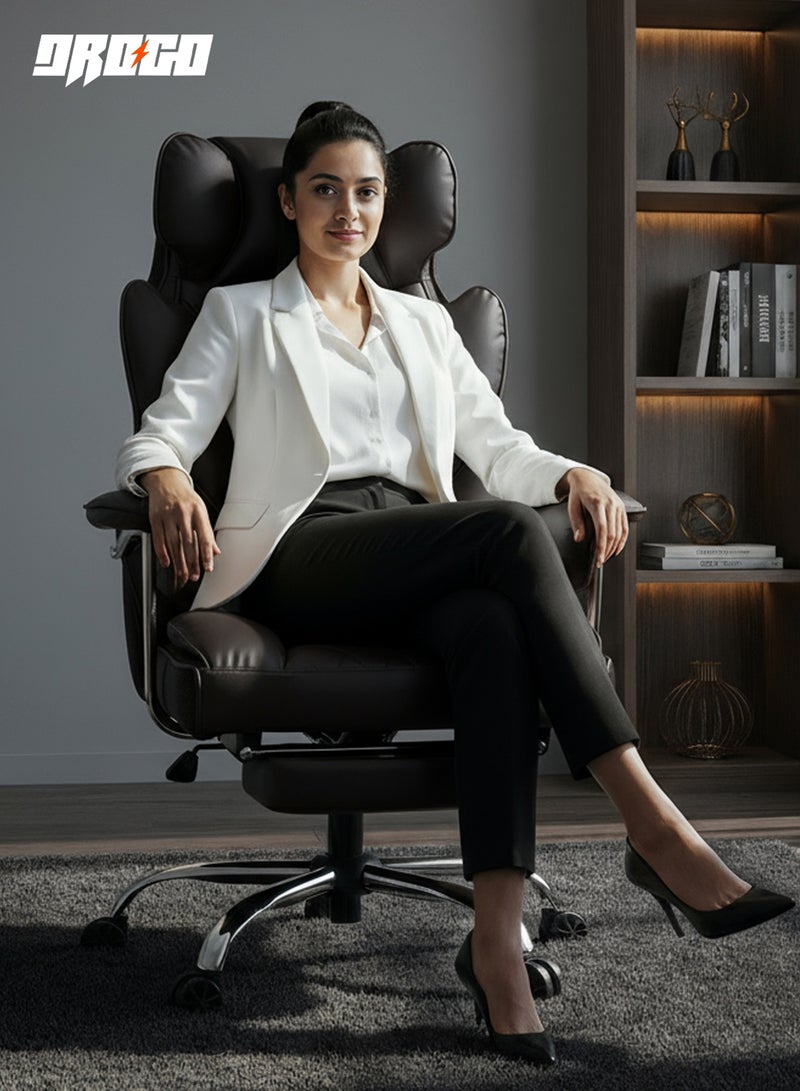 دراجو كرسي مكتب منزلي كبير الحجم وطويل القامة مع مسند للقدمين، مصنوع من الجلد الصناعي، مزود بدعم قطني بنوابض جيبية | كرسي مكتب دوار مريح بتصميم هندسي | كرسي ألعاب كمبيوتر مريح مع مسند للذراعين | كرسي استرخاء أسود قابل لتعديل الارتفاع مع ظهر مرتفع - Image 2